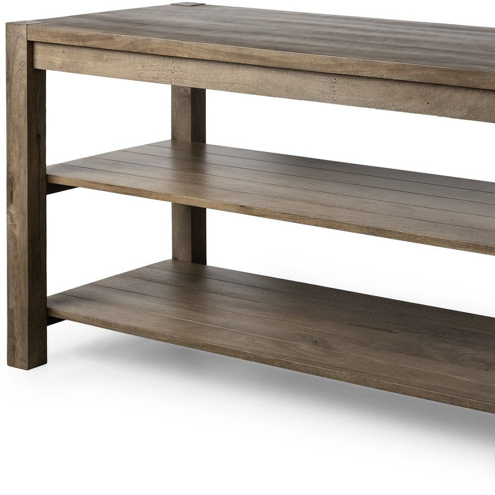 Brown Solid Wood Kitchen Island with Two Tier Smooth Counter Top