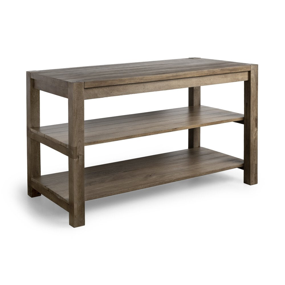 Brown Solid Wood Kitchen Island with Two Tier Smooth Counter Top