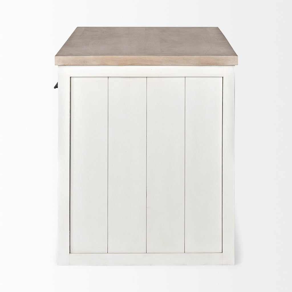 White and Brown Two Tone Wooden Kitchen Island with 3 Drawers