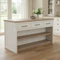 White and Brown Two Tone Wooden Kitchen Island with 3 Drawers