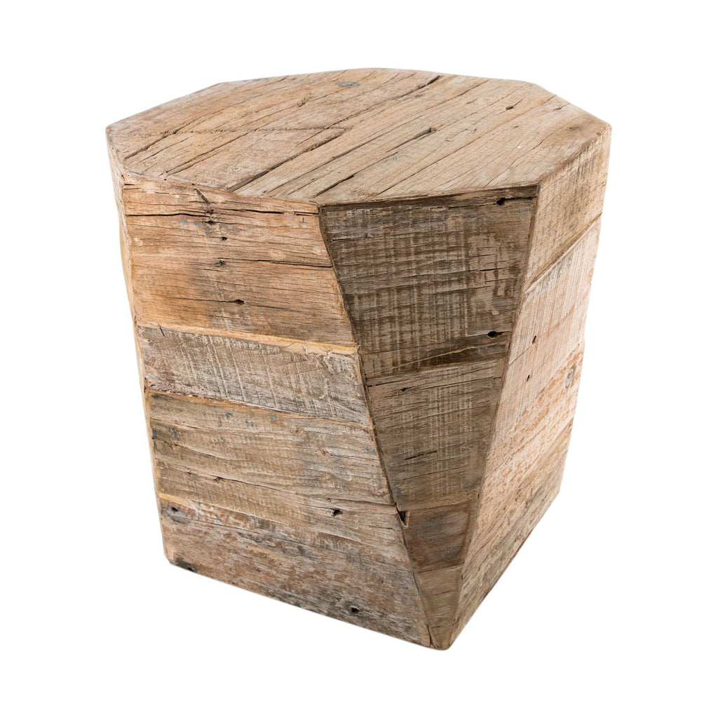 Brown Distressed Solid Wood Hexagonal Top Table - 20-inch