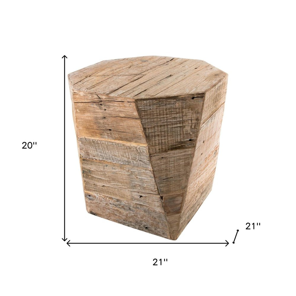 Brown Distressed Solid Wood Hexagonal Top Table - 20-inch
