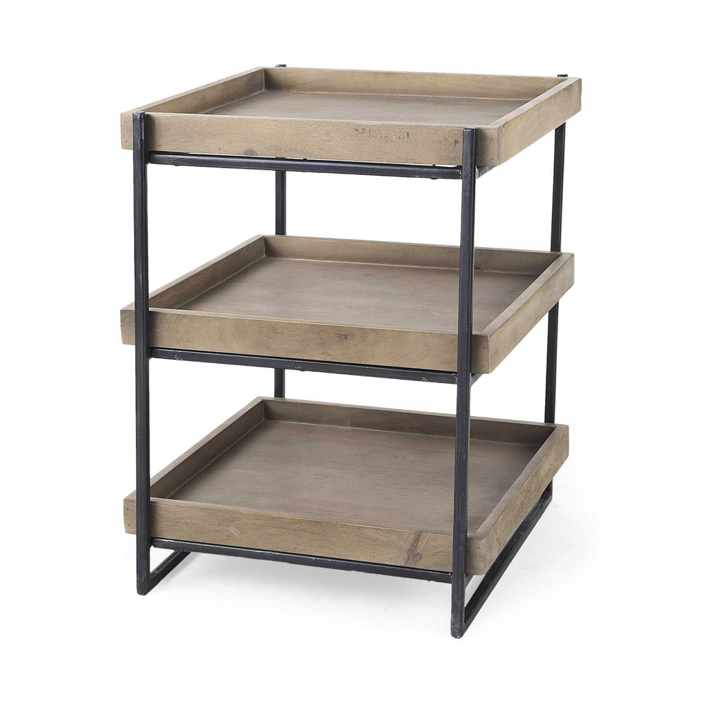 Brown Solid Wood Square End Table with Two Shelves - 26-inch