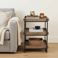 Brown Solid Wood Square End Table with Two Shelves - 26-inch