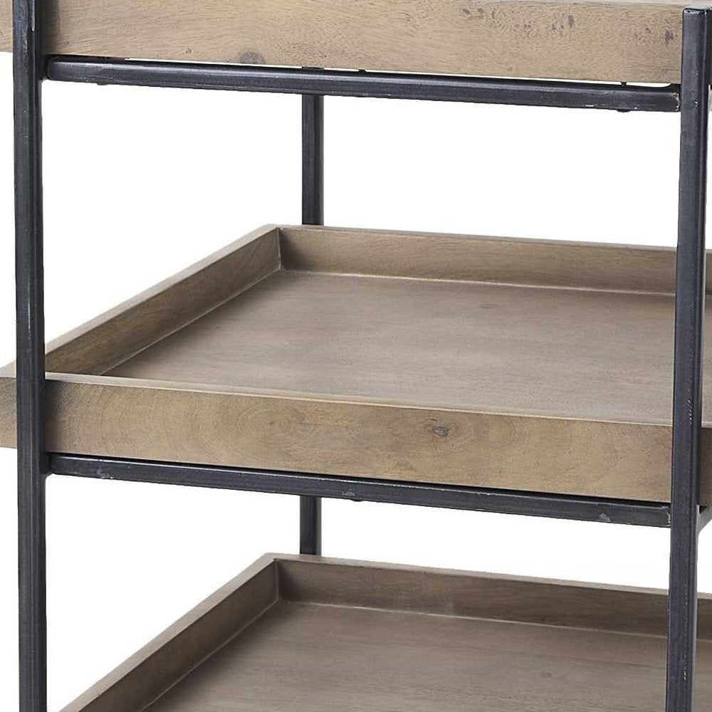 Brown Solid Wood Square End Table with Two Shelves - 26-inch