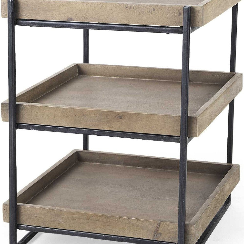 Brown Solid Wood Square End Table with Two Shelves - 26-inch
