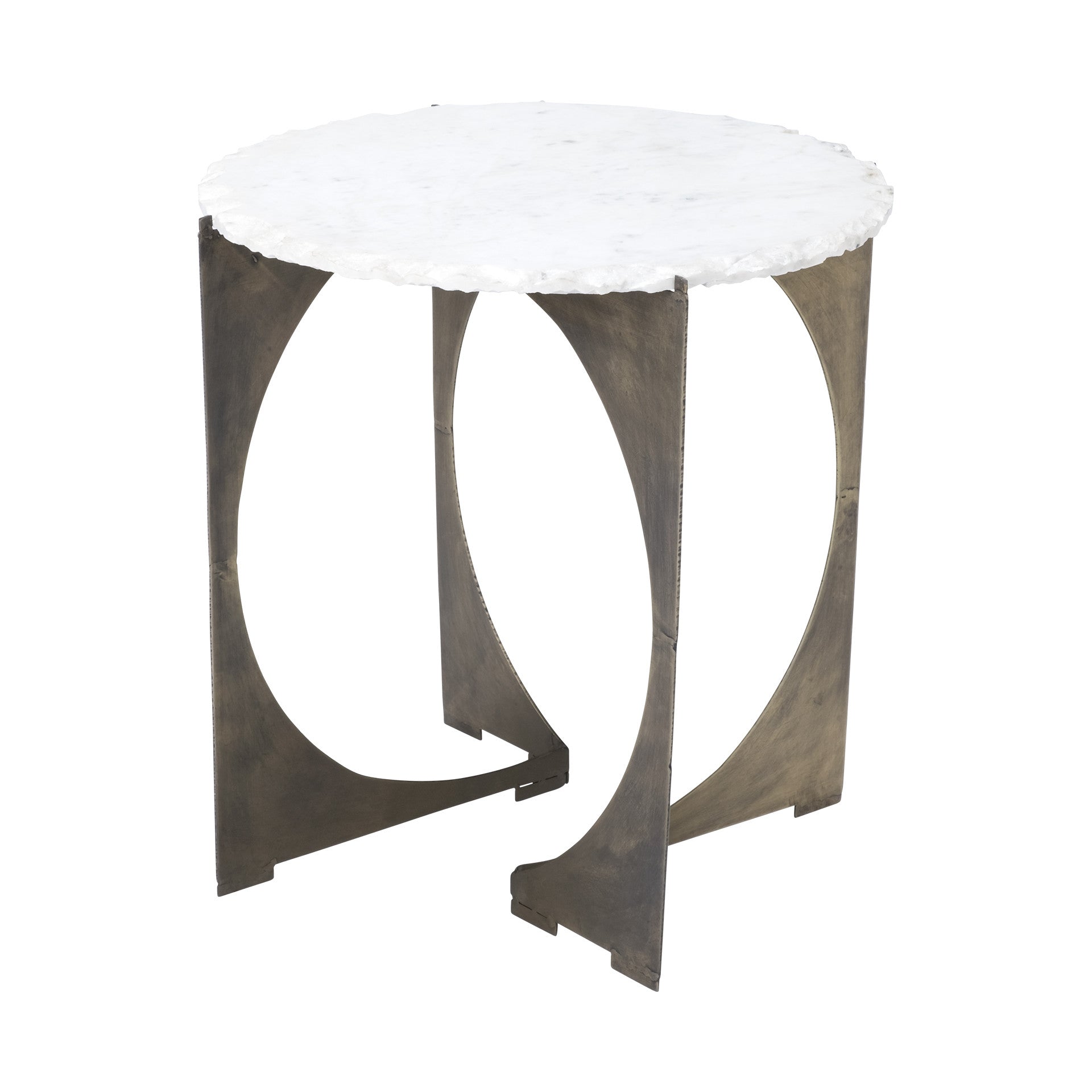 Brown and White Marble Round End Table - 21-inch