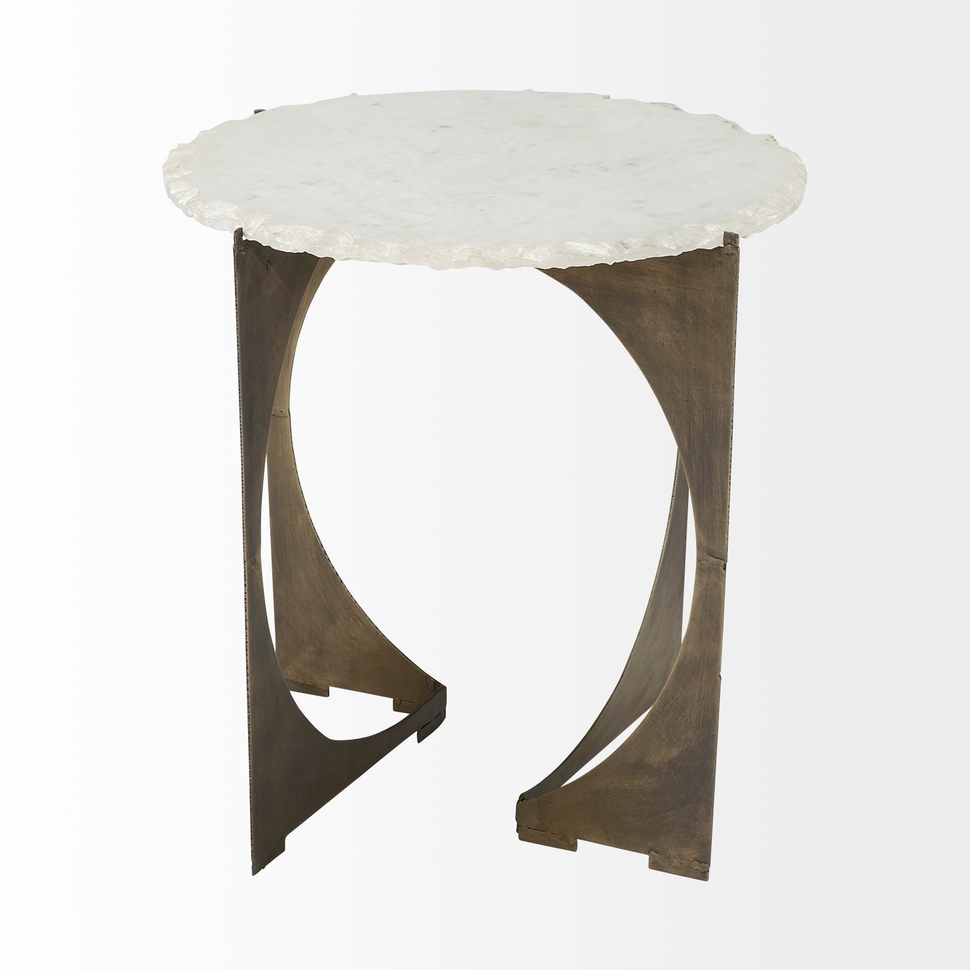 Brown and White Marble Round End Table - 21-inch
