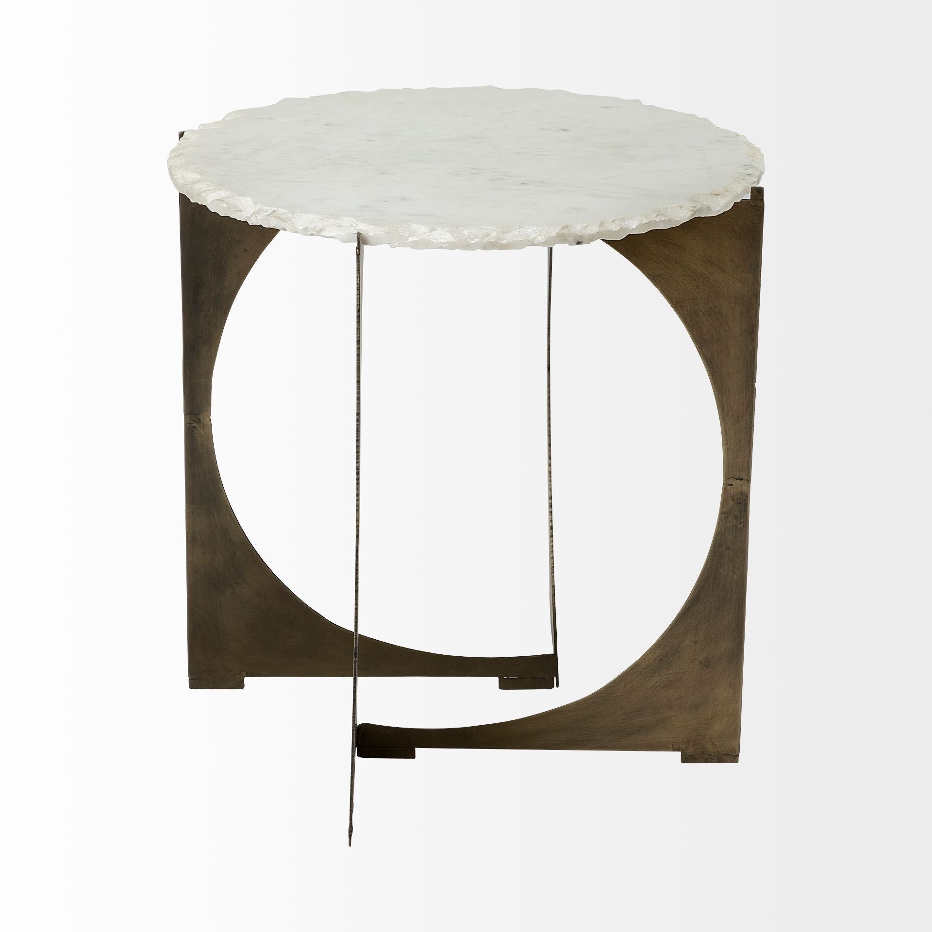 Brown and White Marble Round End Table - 21-inch