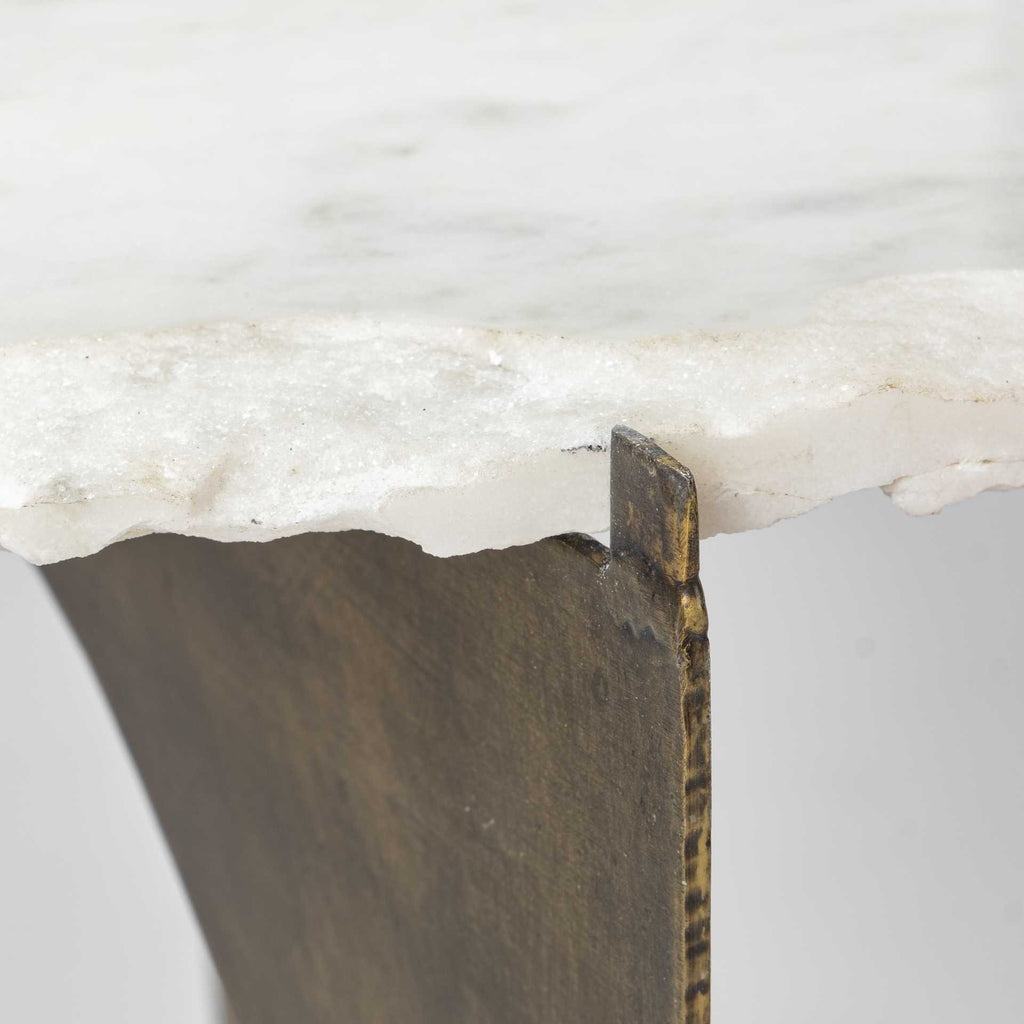 Brown and White Marble Round End Table - 21-inch