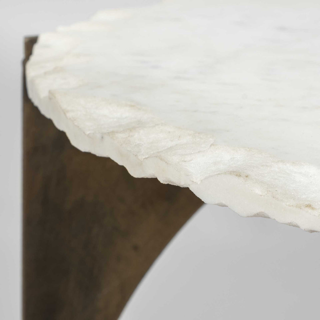 Brown and White Marble Round End Table - 21-inch