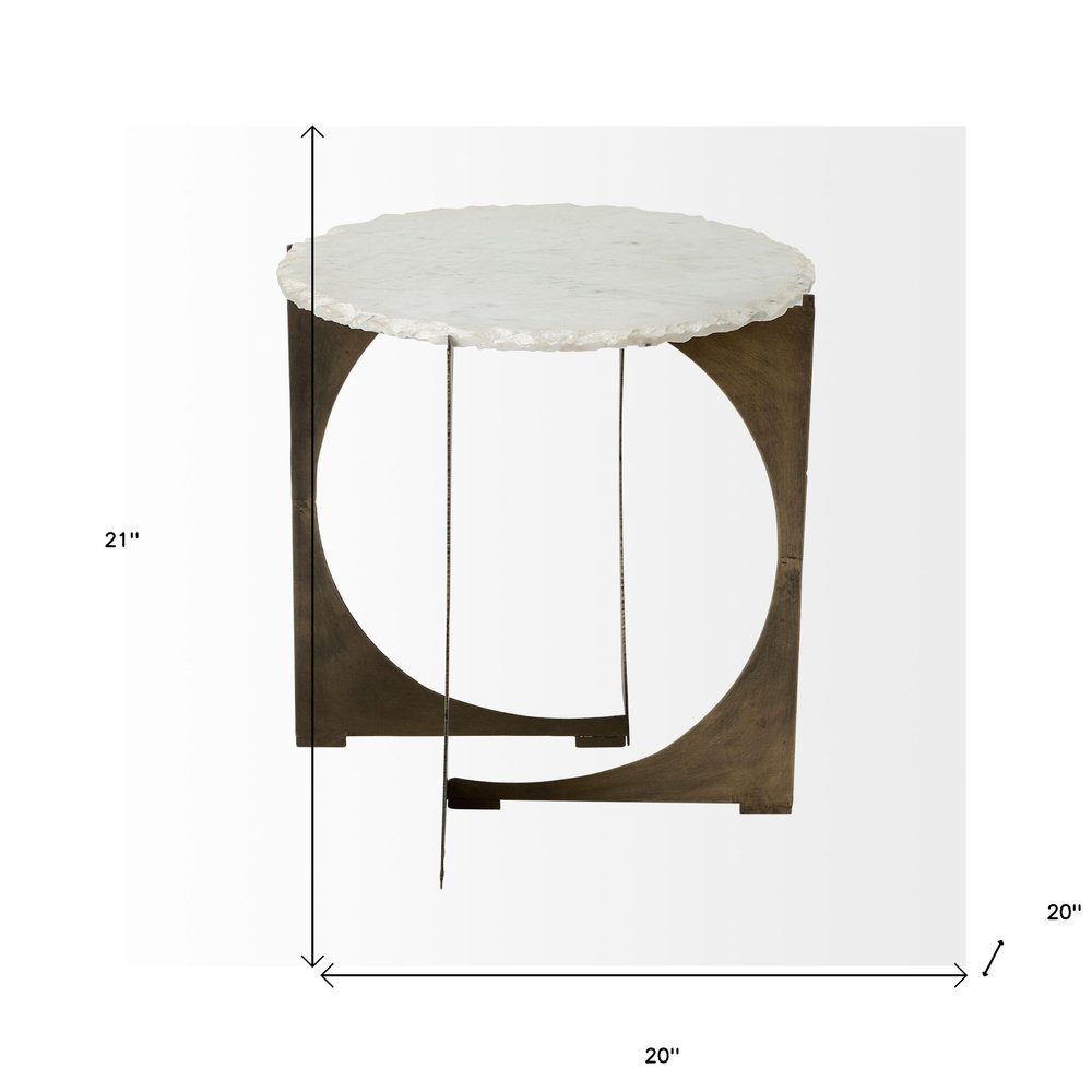 Brown and White Marble Round End Table - 21-inch