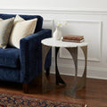 Brown and White Marble Round End Table - 21-inch