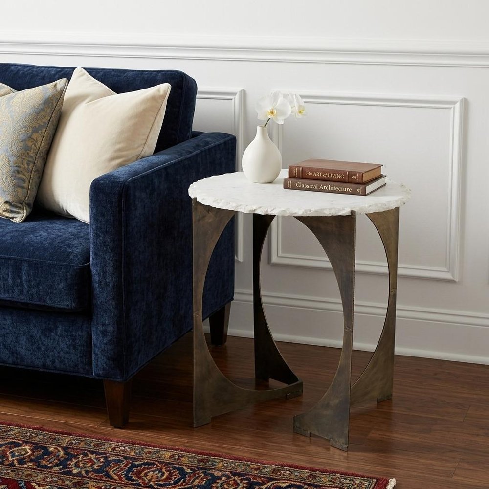 Brown and White Marble Round End Table - 21-inch