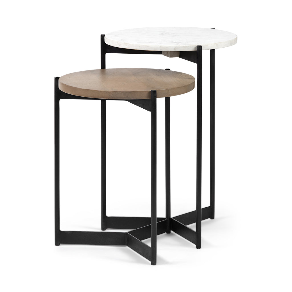 Brown and White Glass Round End Table - 24-inch