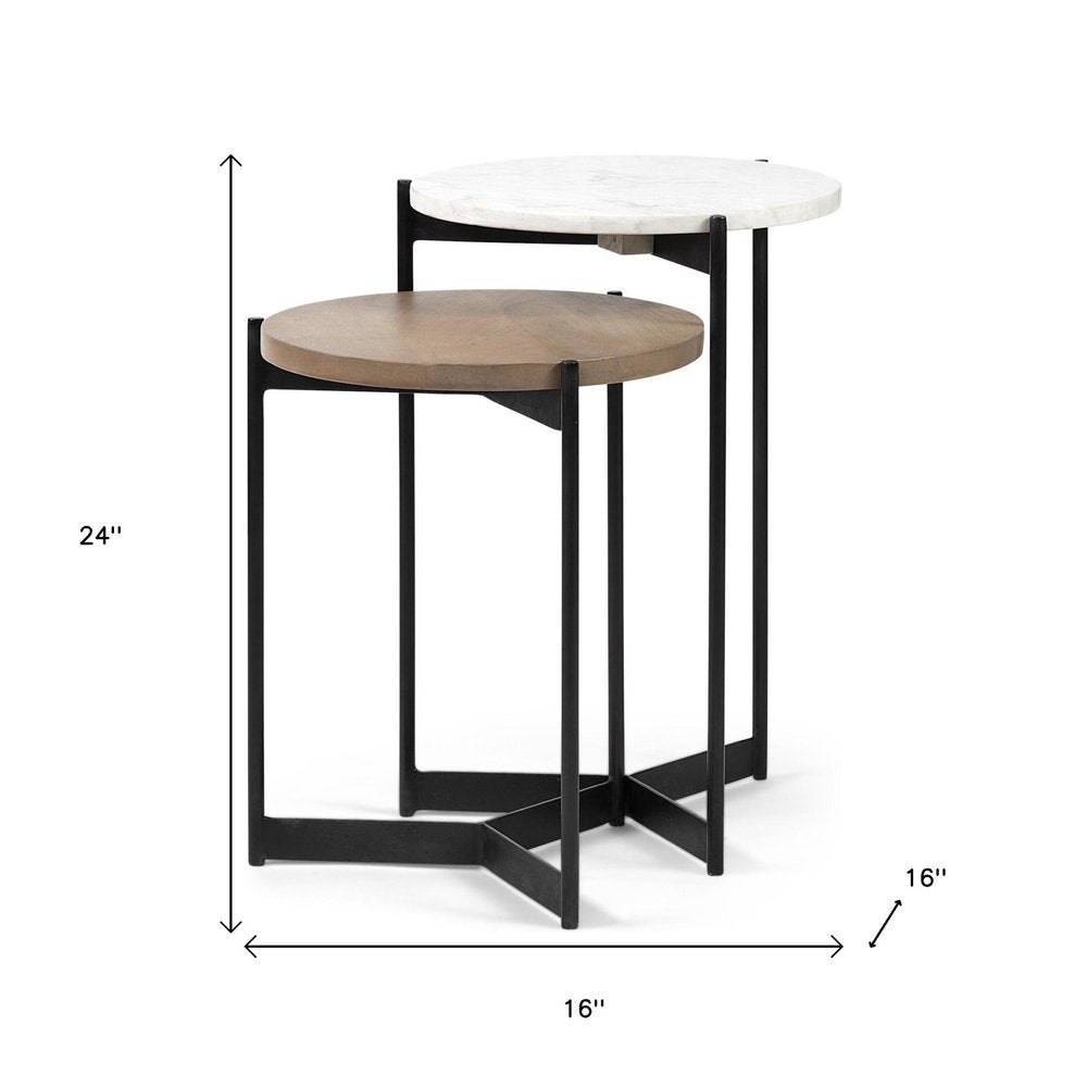 Brown and White Glass Round End Table - 24-inch