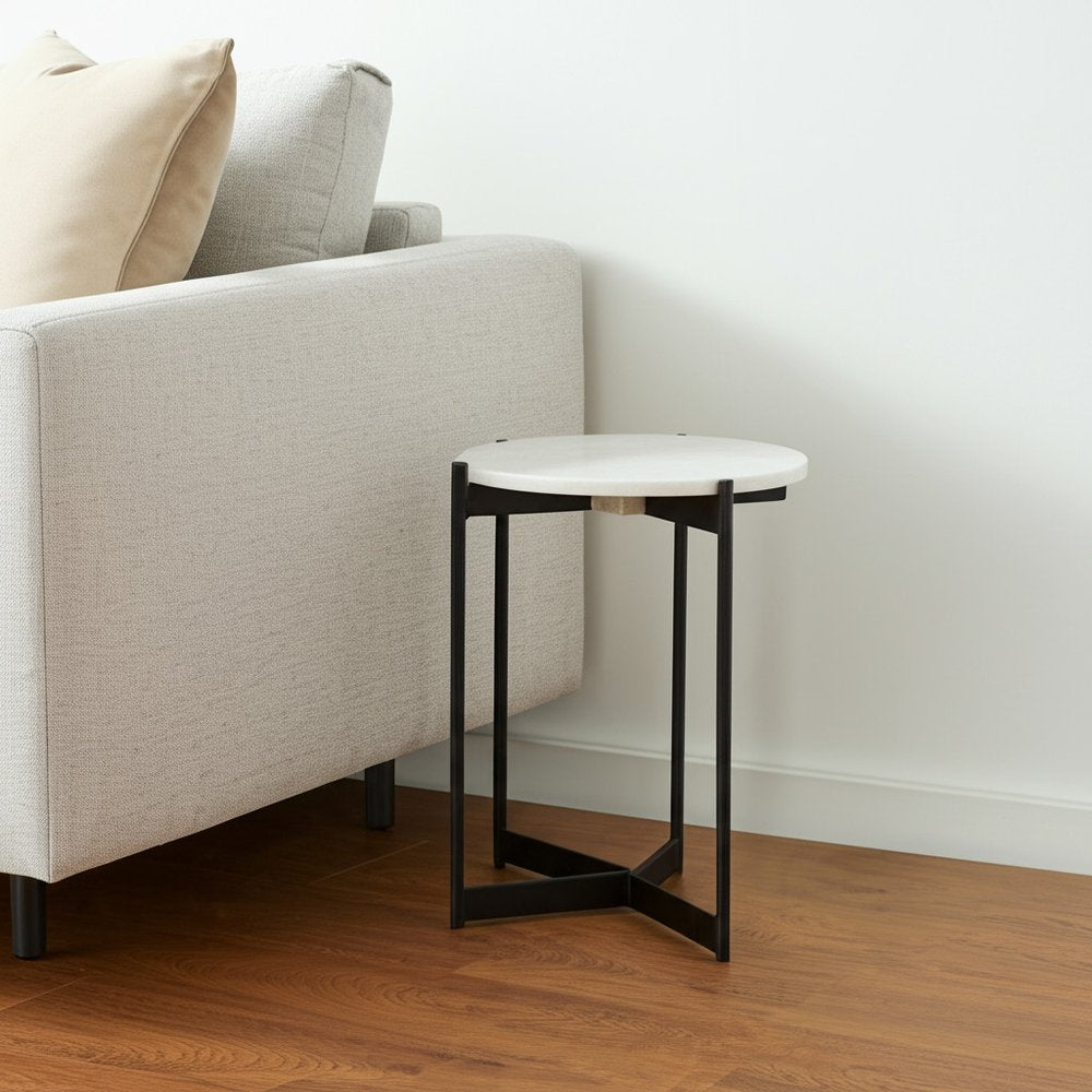 Brown and White Glass Round End Table - 24-inch