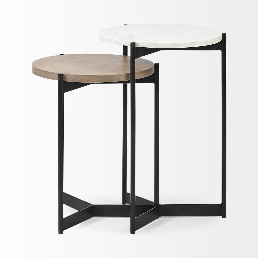 Brown and White Glass Round End Table - 24-inch