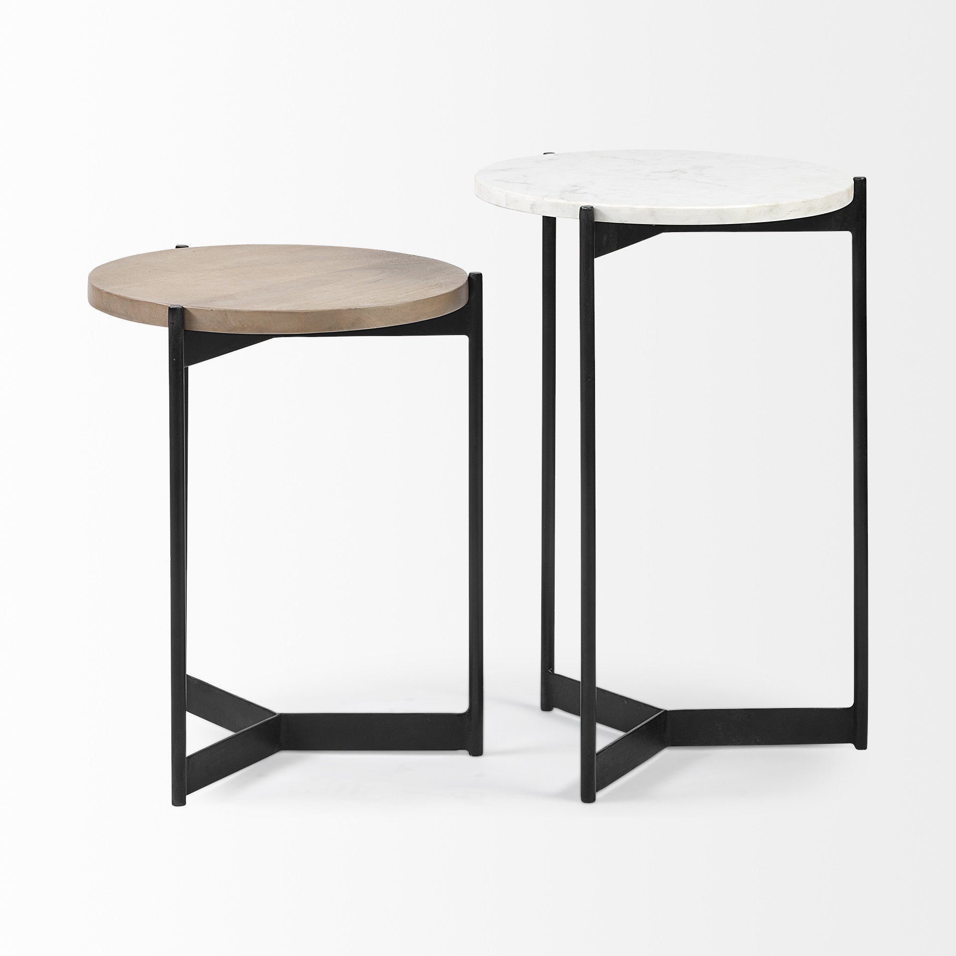 Brown and White Glass Round End Table - 24-inch
