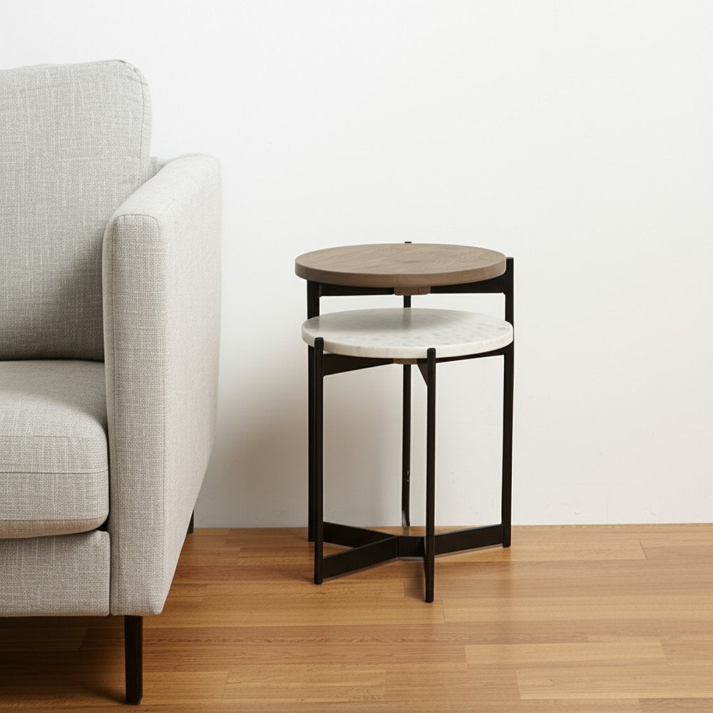 Brown and White Glass Round End Table - 24-inch