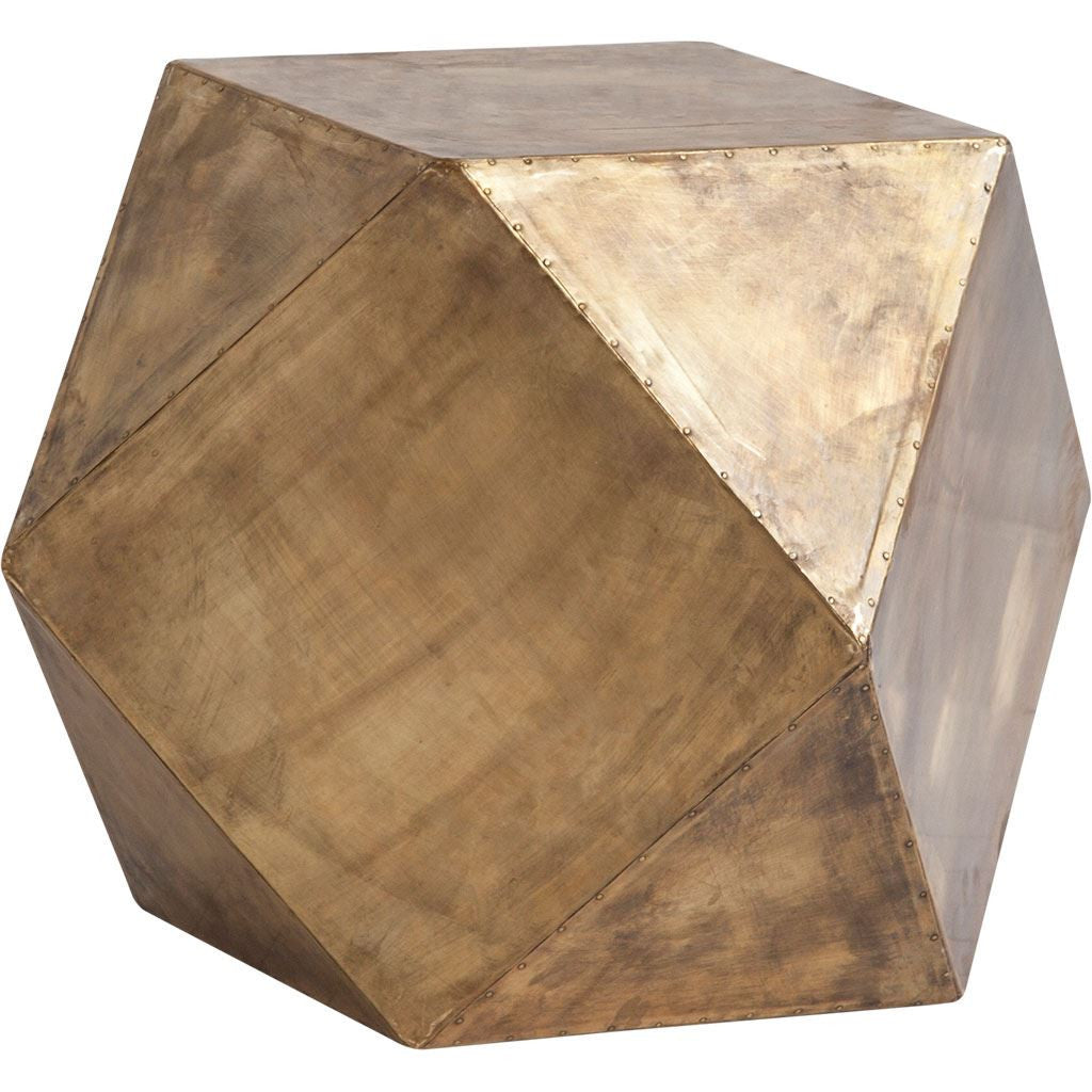 Brass Distressed Brass Square Block End Table - 19-inch