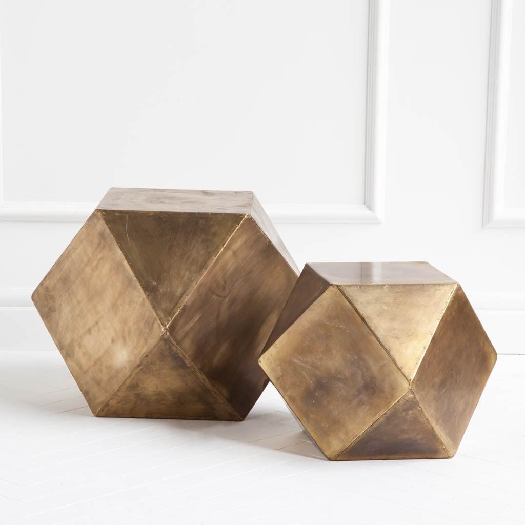 Brass Distressed Brass Square Block End Table - 19-inch