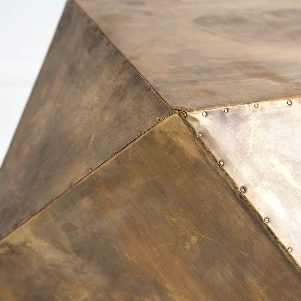 Brass Distressed Brass Square Block End Table - 19-inch