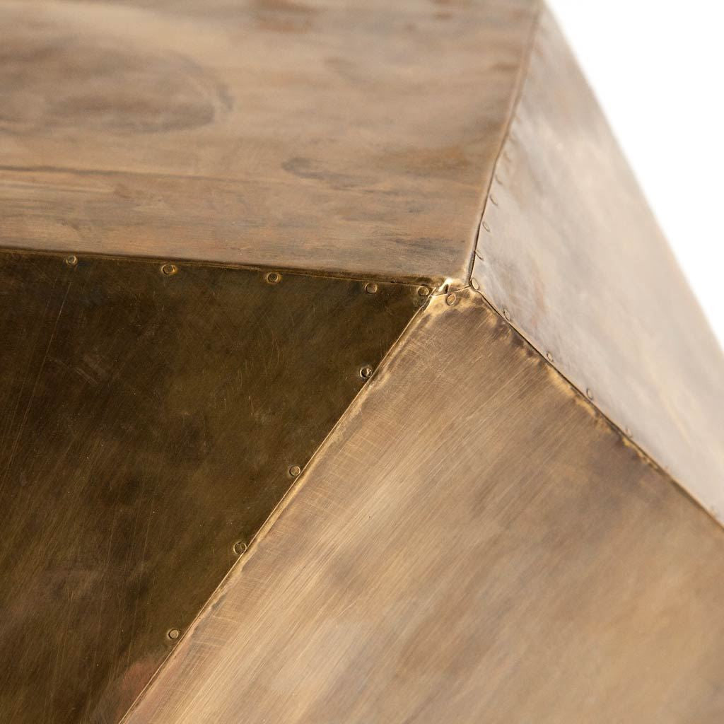 Brass Distressed Brass Square Block End Table - 19-inch