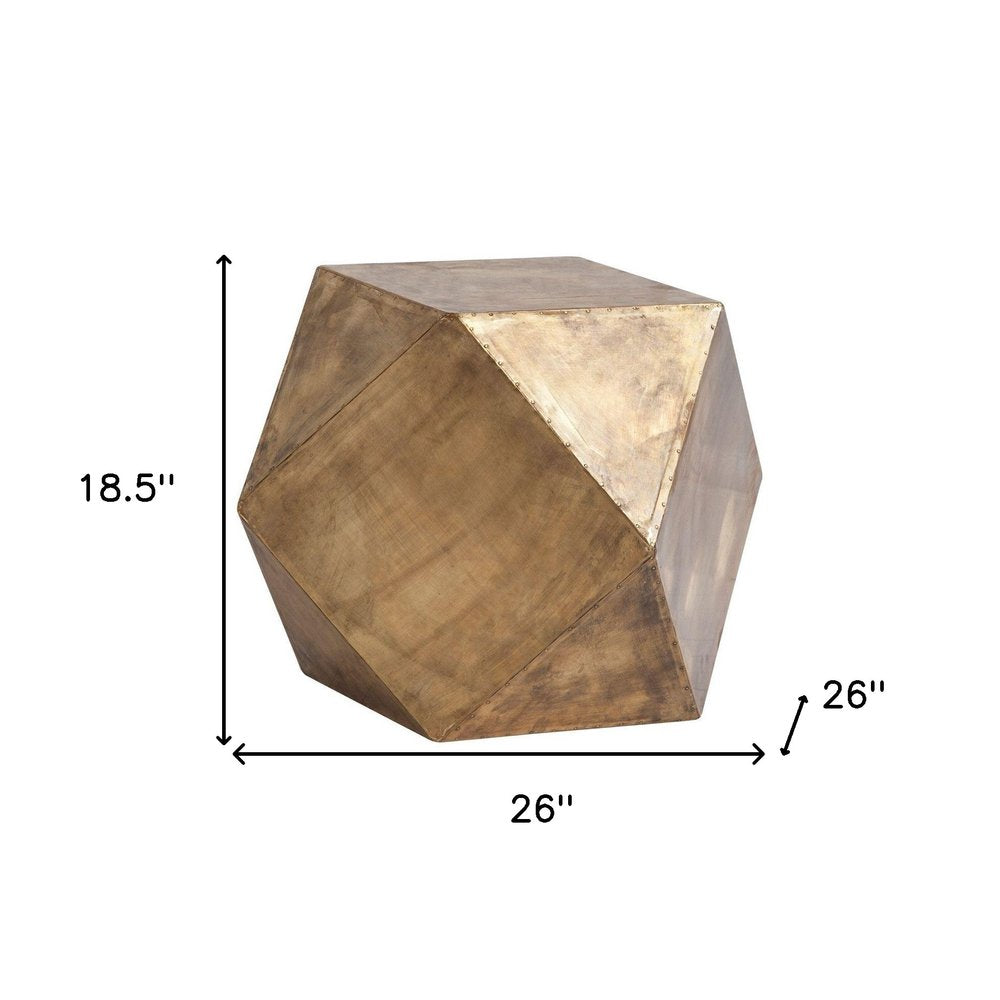 Brass Distressed Brass Square Block End Table - 19-inch