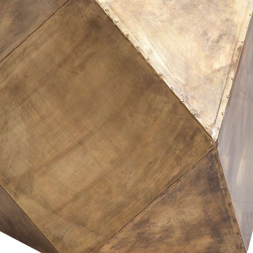Brass Distressed Brass Square Block End Table - 19-inch