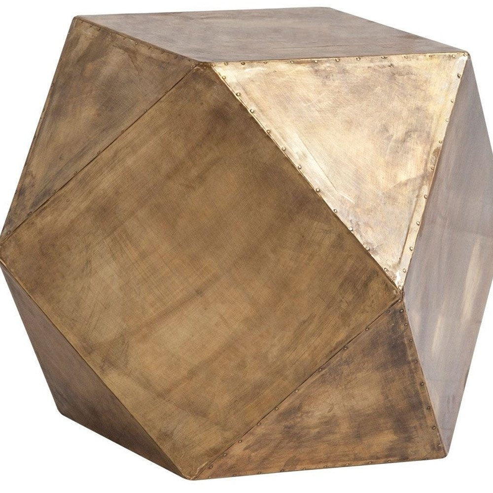 Brass Distressed Brass Square Block End Table - 19-inch