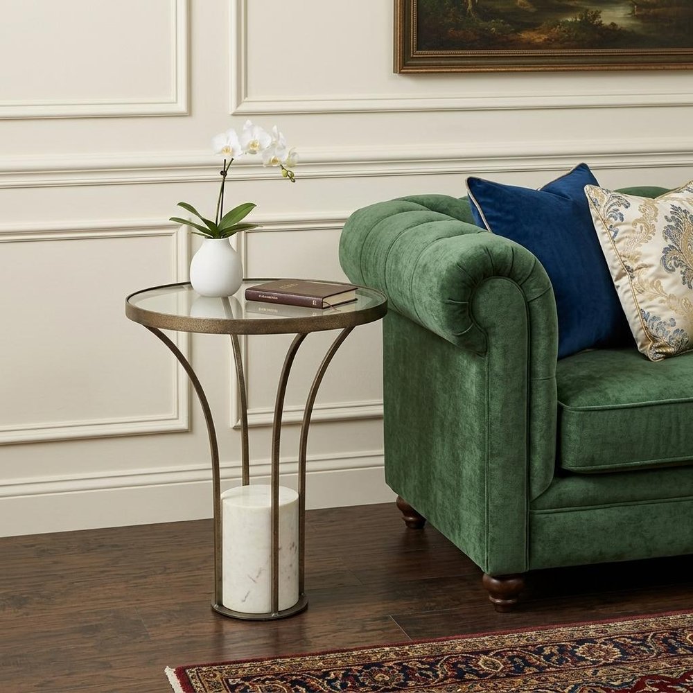 Black and White Glass Round End Table - 24-inch