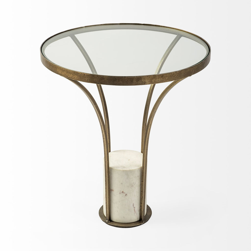 Black and White Glass Round End Table - 24-inch
