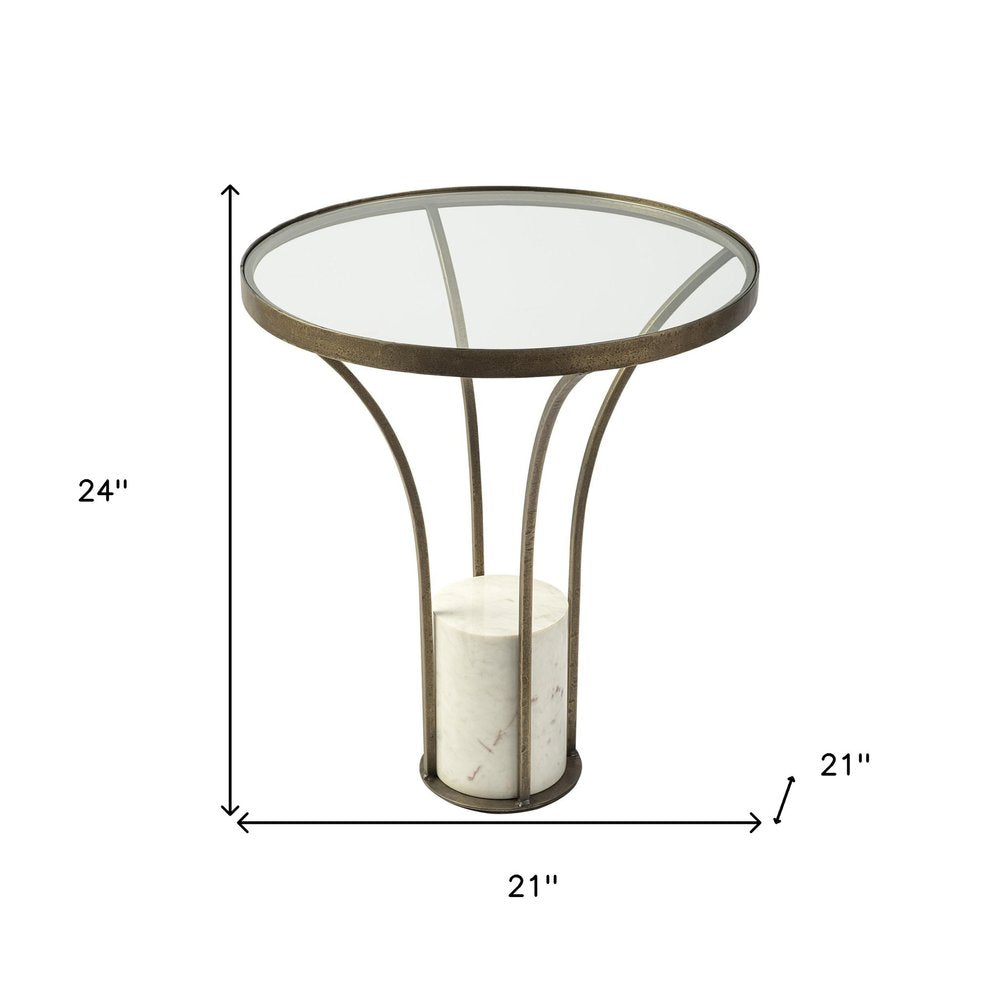 Black and White Glass Round End Table - 24-inch