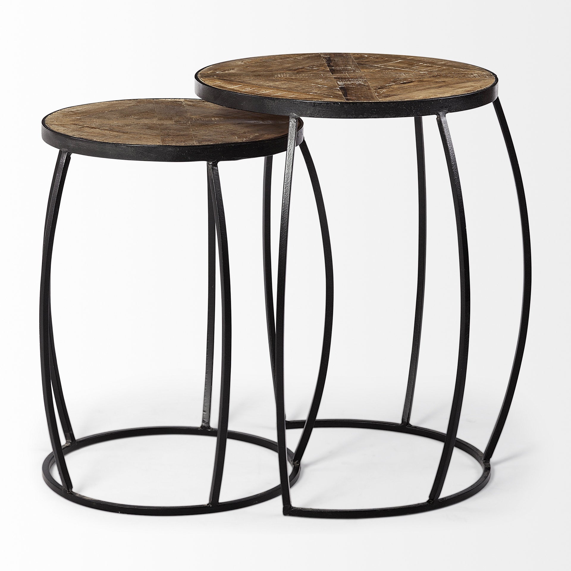 Set of Two 26 Black and Brown Solid Wood Round End Table