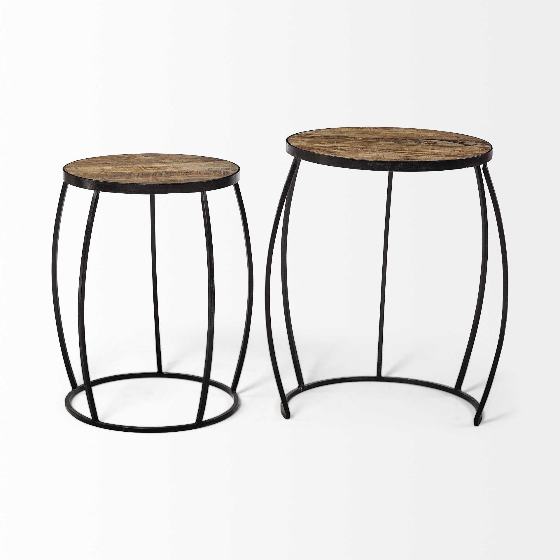 Set of Two 26 Black and Brown Solid Wood Round End Table