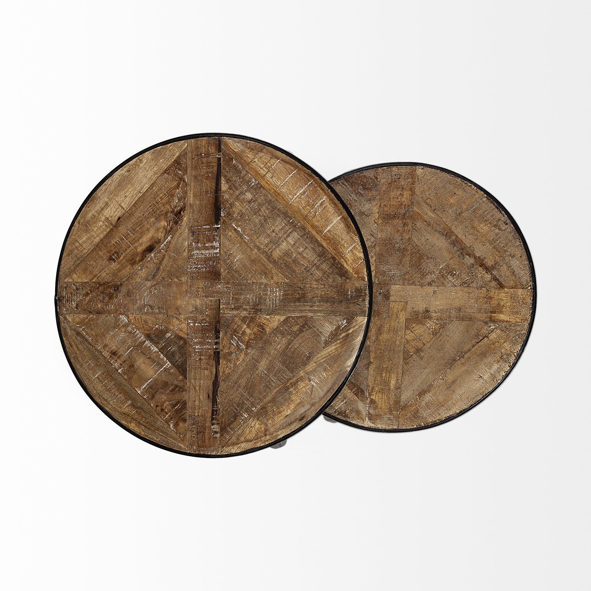 Set of Two 26 Black and Brown Solid Wood Round End Table