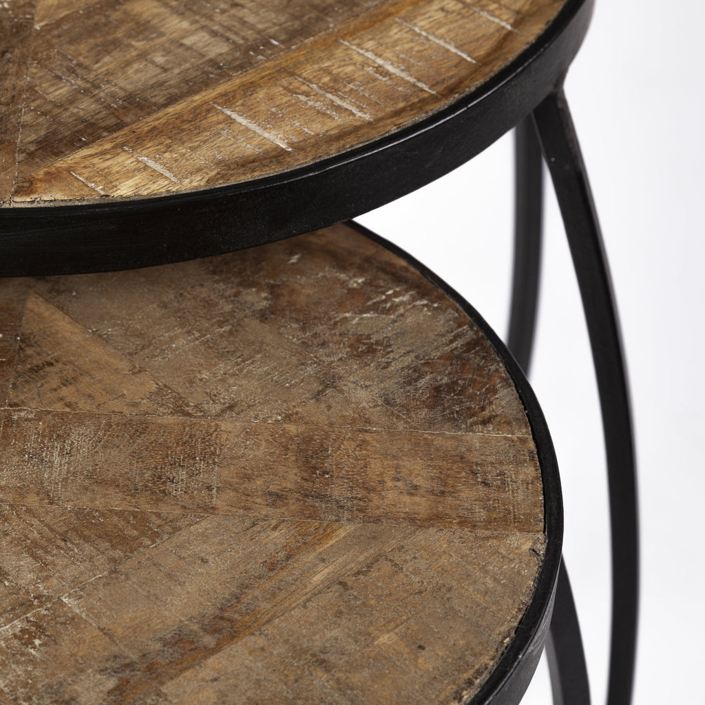 Set of Two 26 Black and Brown Solid Wood Round End Table