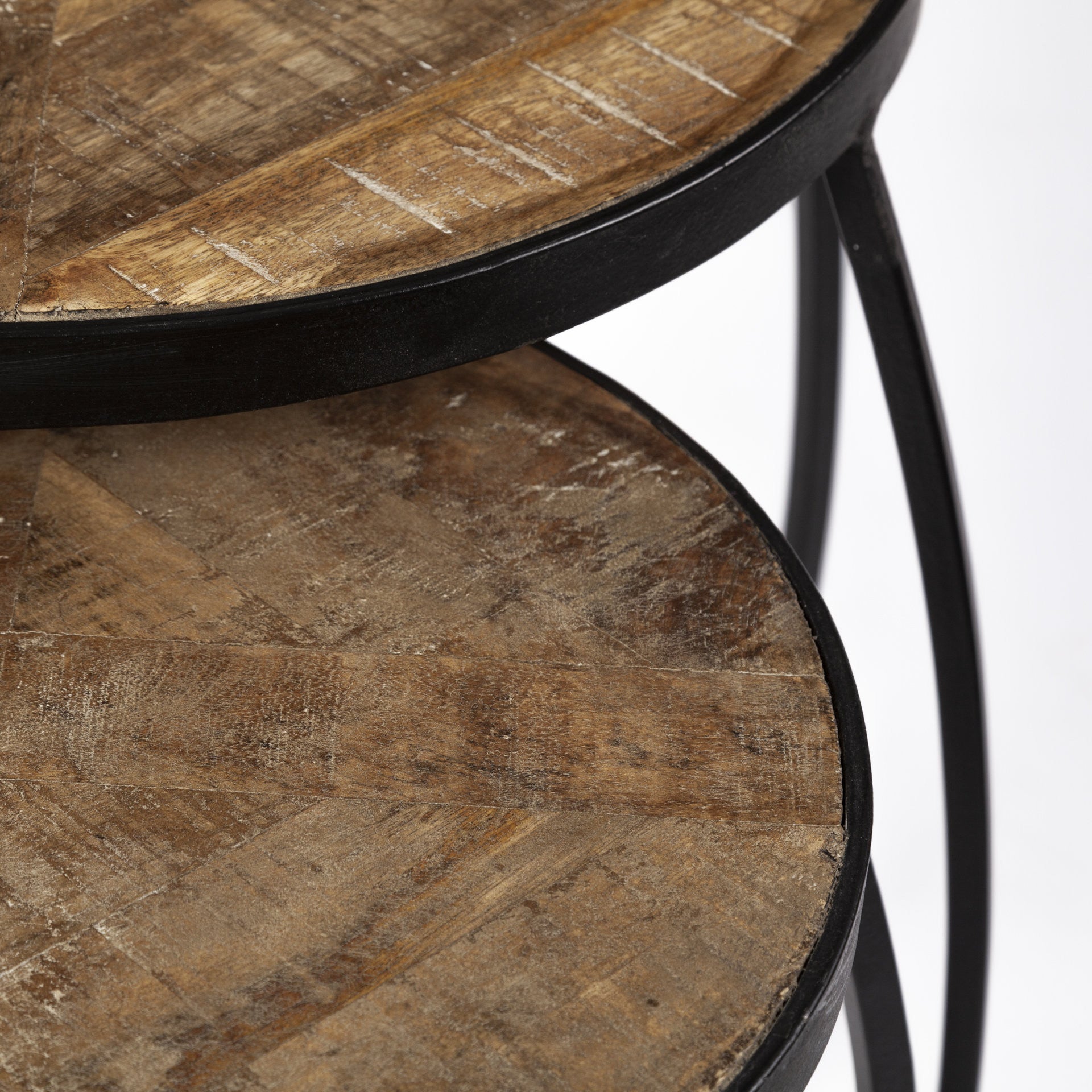 Set of Two 26 Black and Brown Solid Wood Round End Table
