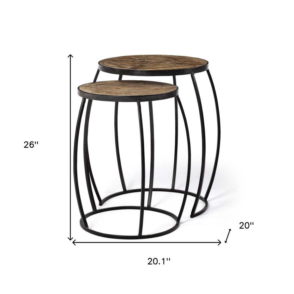 Set of Two 26 Black and Brown Solid Wood Round End Table