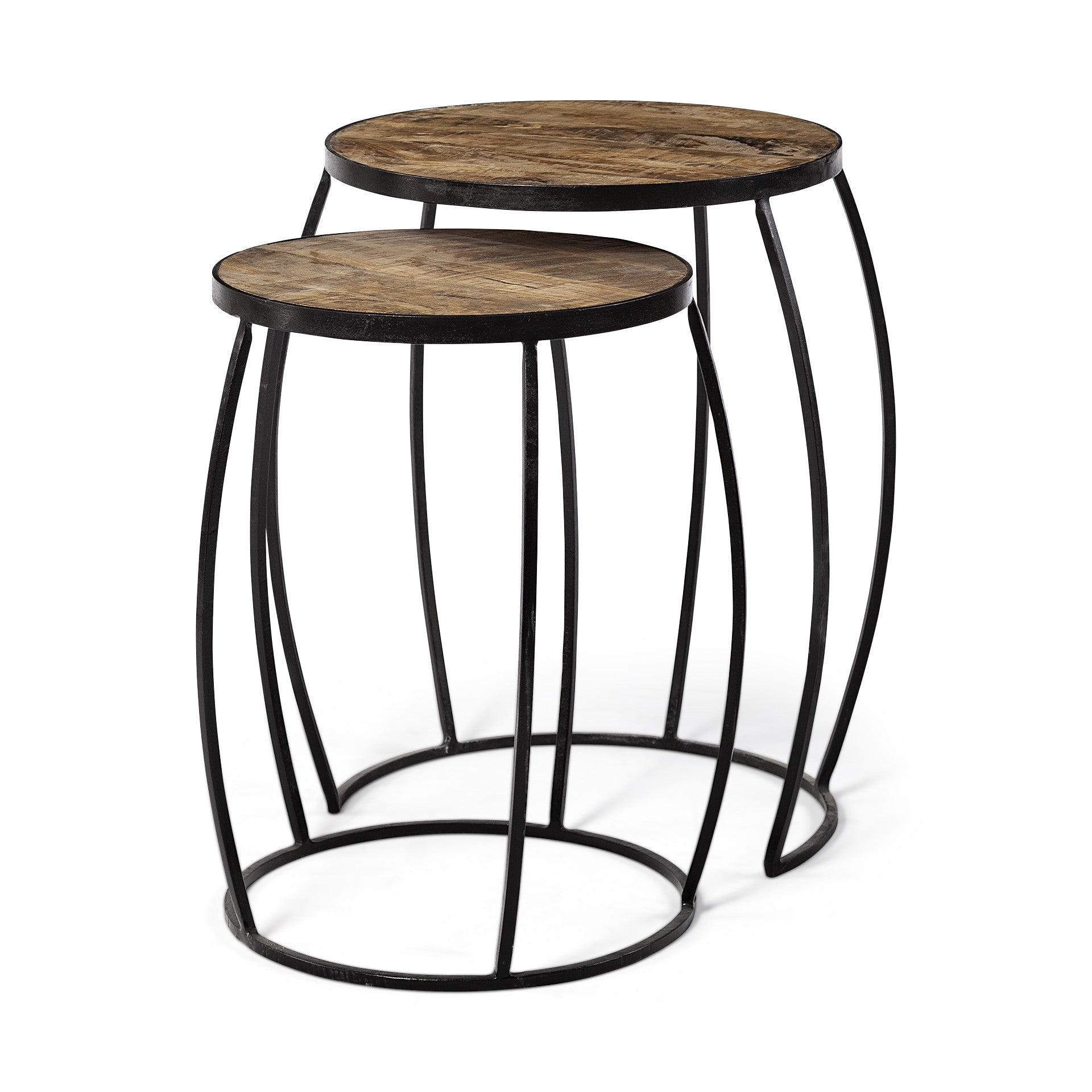 Set of Two 26 Black and Brown Solid Wood Round End Table