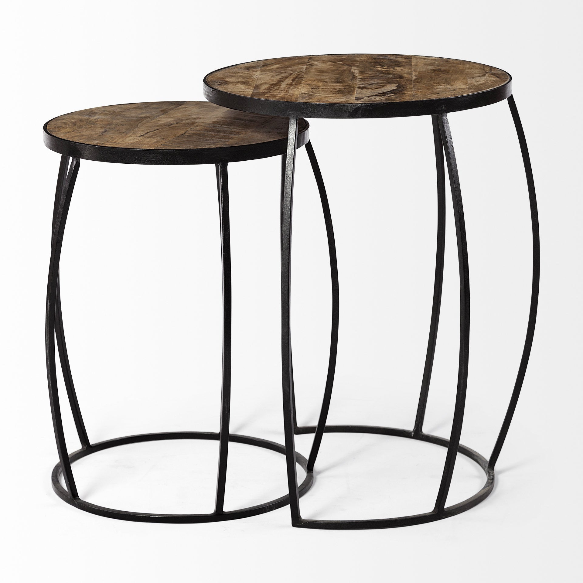 Set of Two 26 Black and Brown Solid Wood Round End Table