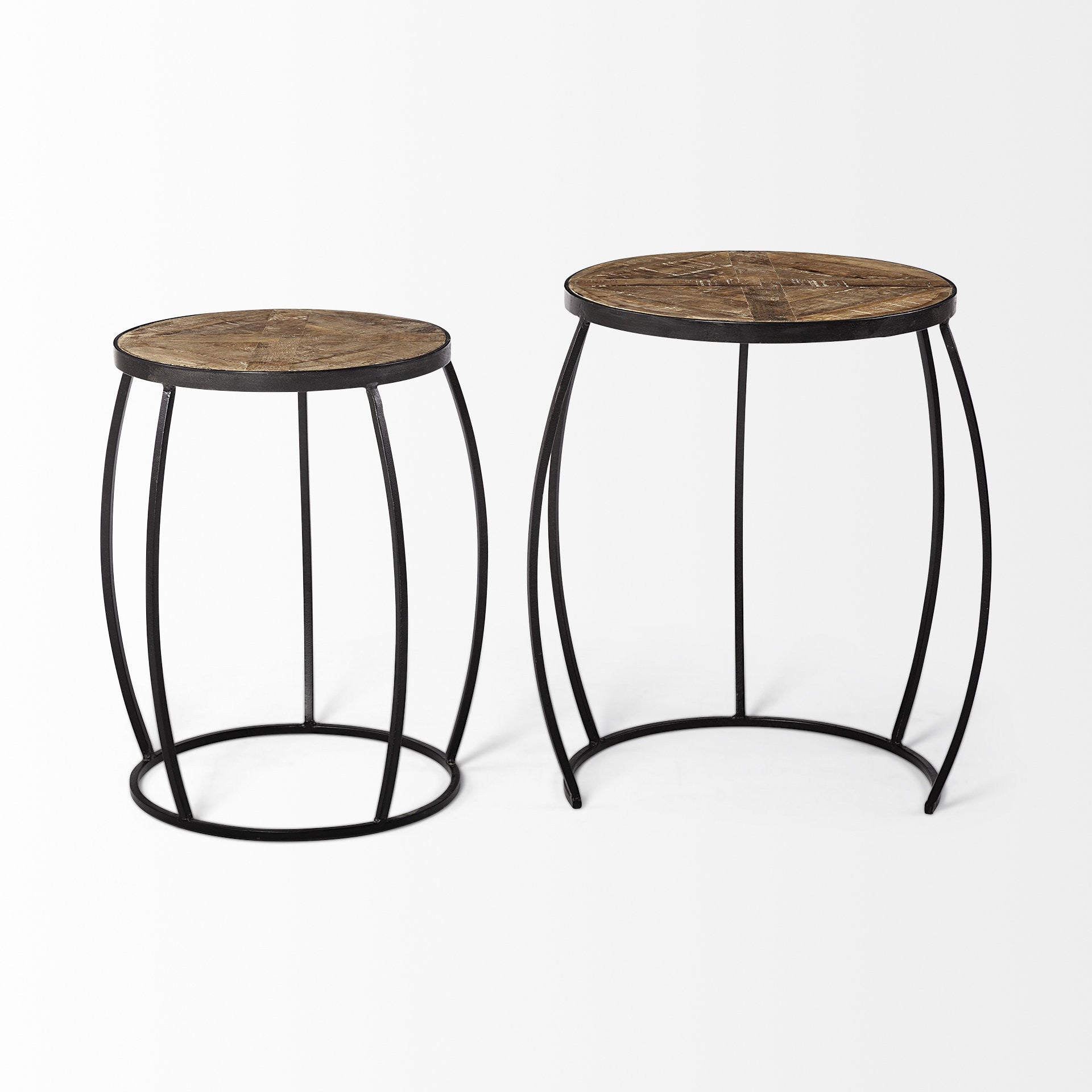 Set of Two 26 Black and Brown Solid Wood Round End Table