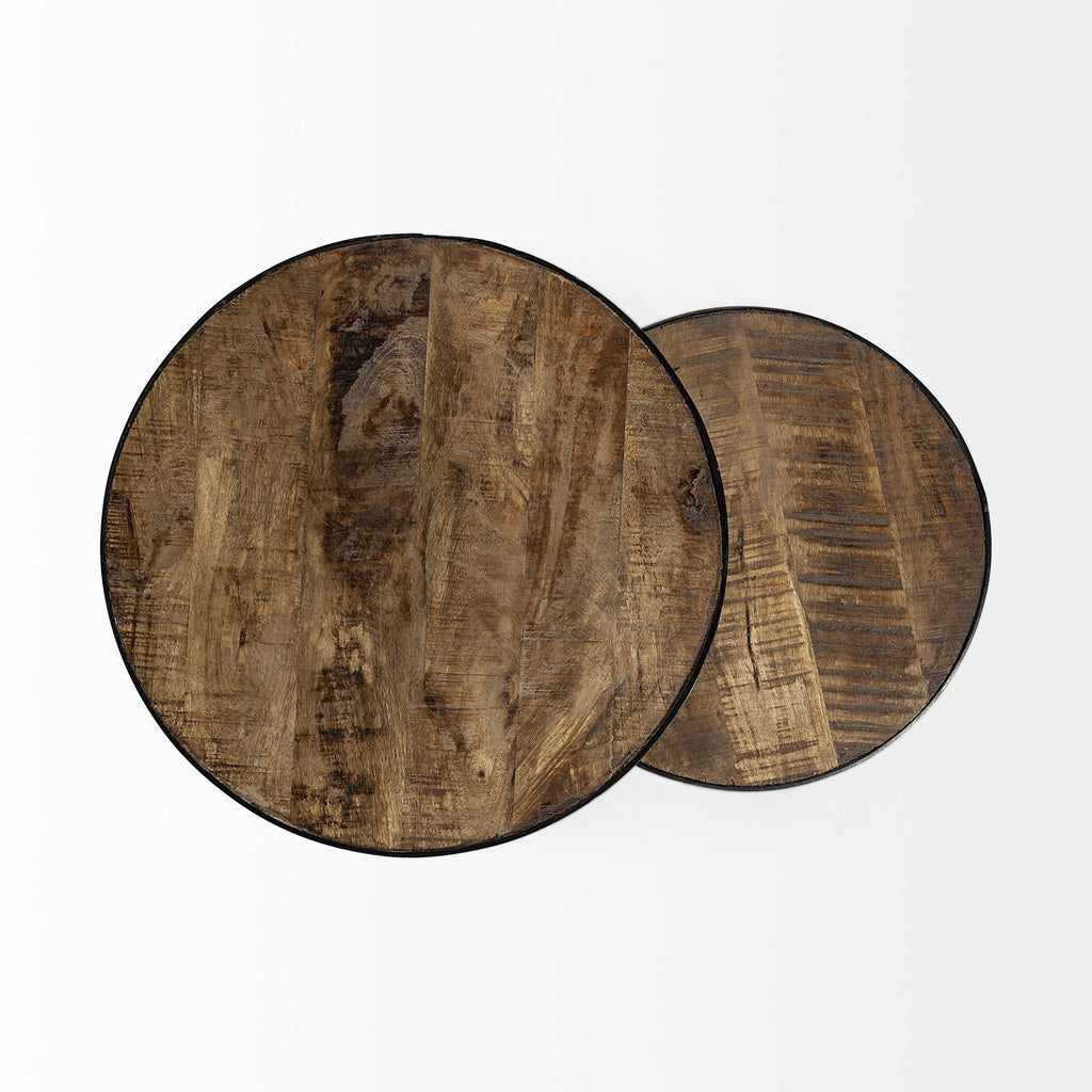 Set of Two 26 Black and Brown Solid Wood Round End Table
