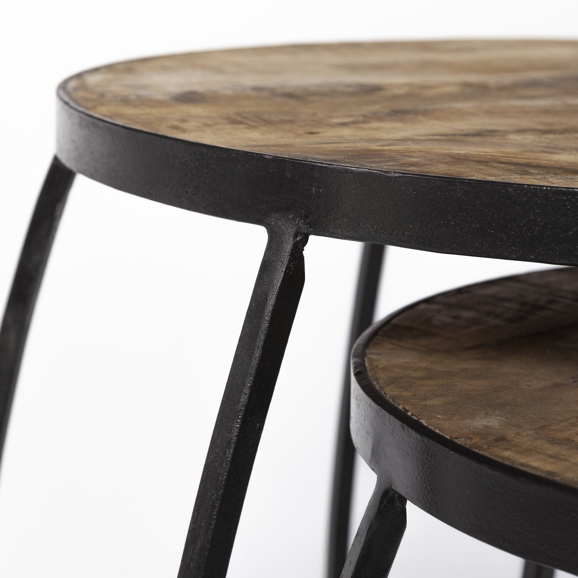 Set of Two 26 Black and Brown Solid Wood Round End Table