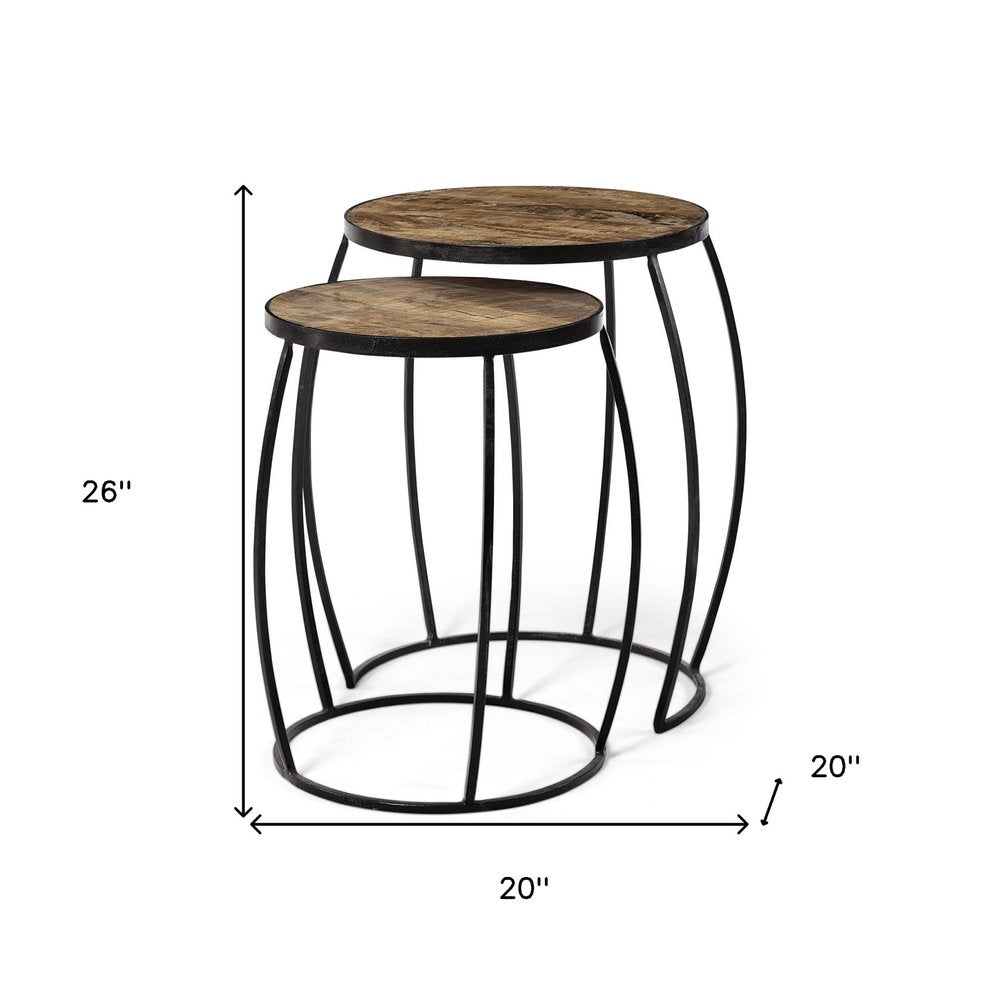 Set of Two 26 Black and Brown Solid Wood Round End Table