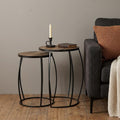 Set of Two 26 Black and Brown Solid Wood Round End Table