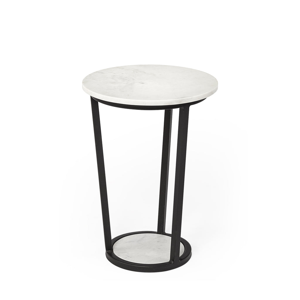 Black and White Marble Round End Table - 21-inch