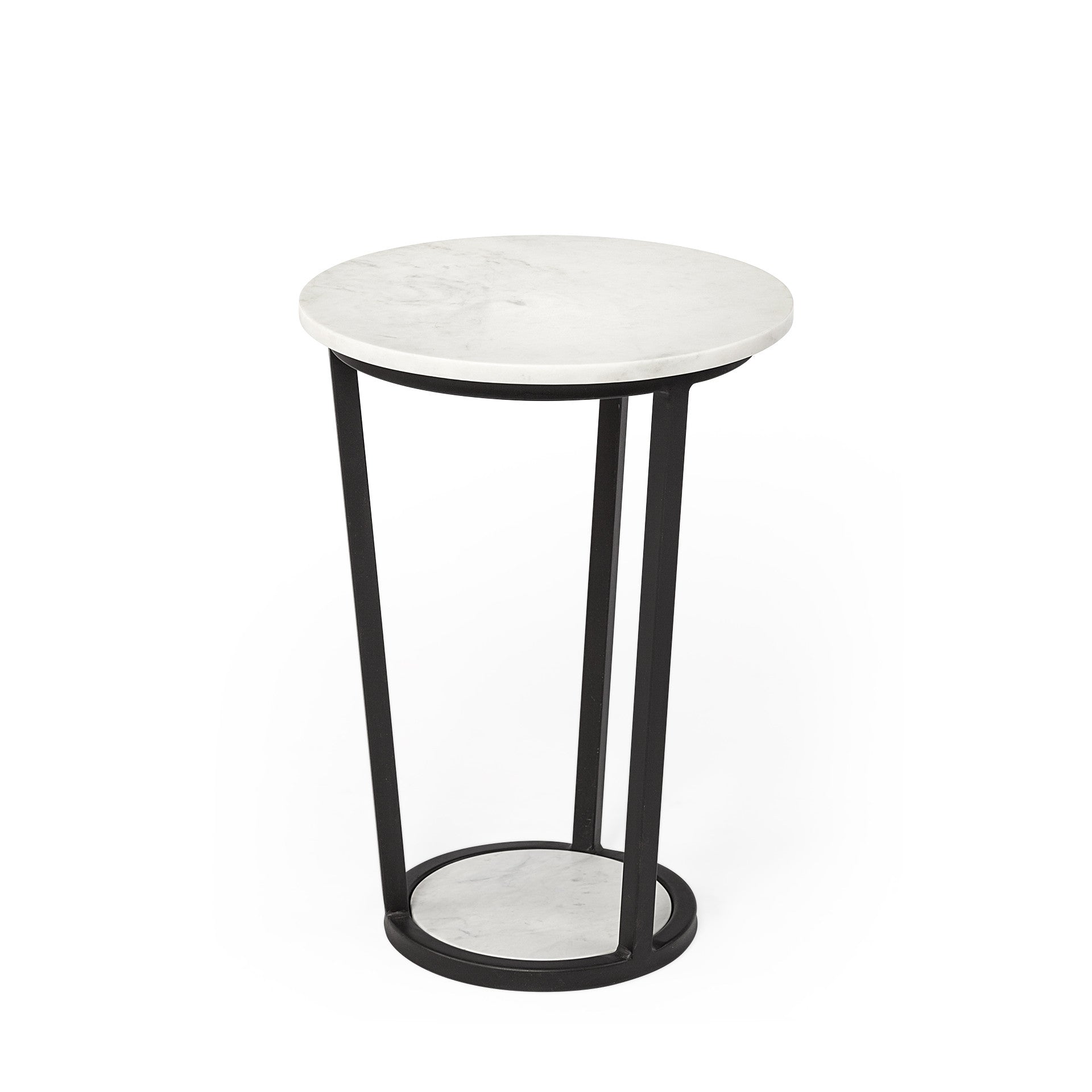 Black and White Marble Round End Table - 21-inch