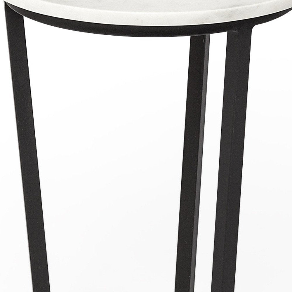 Black and White Marble Round End Table - 21-inch